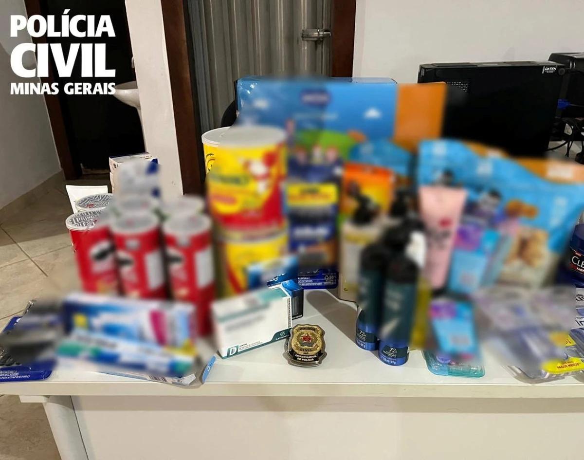 Golpe foi descoberto após lojistas perceberem que valores pagos via Pix não caíram na conta; diversos produtos foram apreendidos. (Foto/Divulgação/PCMG)