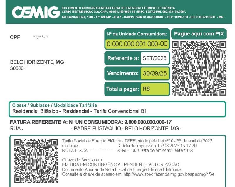 Novo modelo da conta de luz da cemig (Foto/Reprodução)