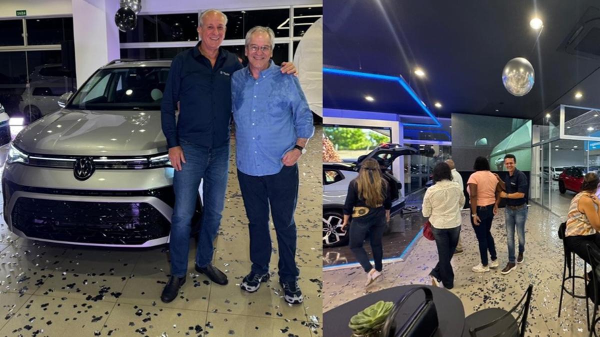 Noite de Festa. O diretor André Martins recepcionou o diretor do JM Luiz Ciabotti Neto para mostrar todas as virtudes do Novo TAOS 2026 (Foto/Reprodução)