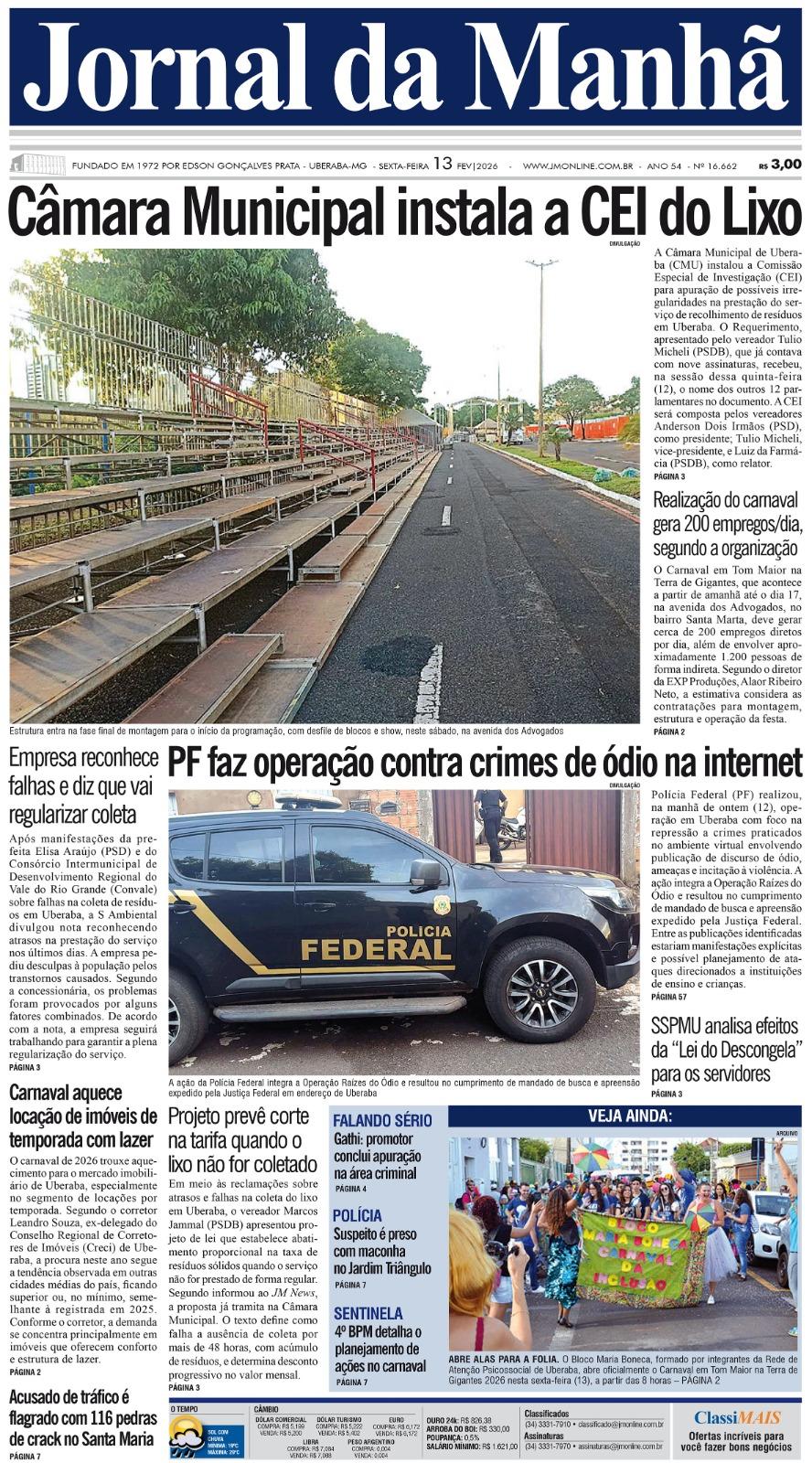 Edição do dia - 13/02/2026