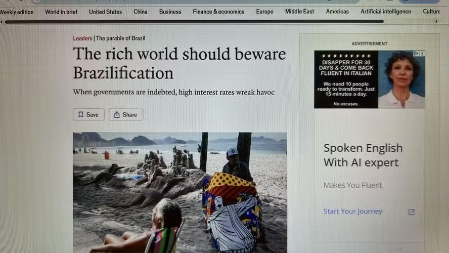 Revista britânica afirma que países ricos devem tomar cuidado com a combinação de endividamento e o estrago dos juros altos (Foto/Reprodução/ O Globo)