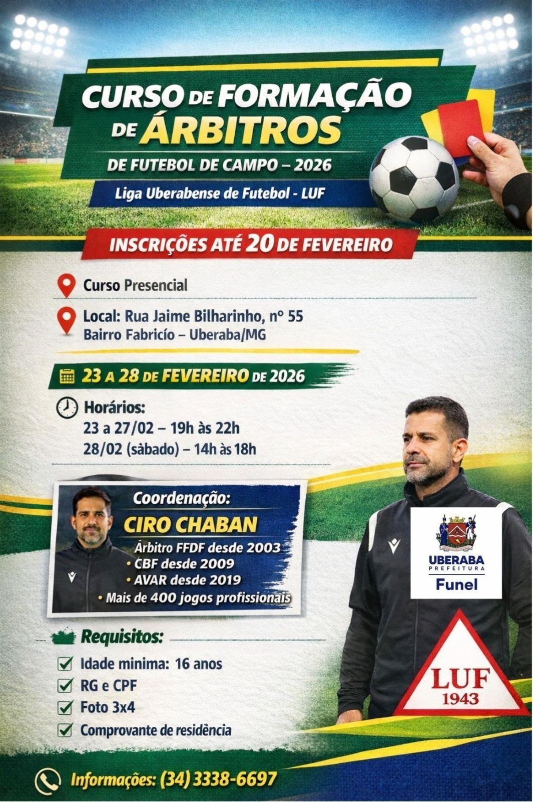 Curso gratuito de arbitragem é oferecido pela FUNEL em parceria com a Liga Uberabense de Futebol. (Foto/Divulgação)