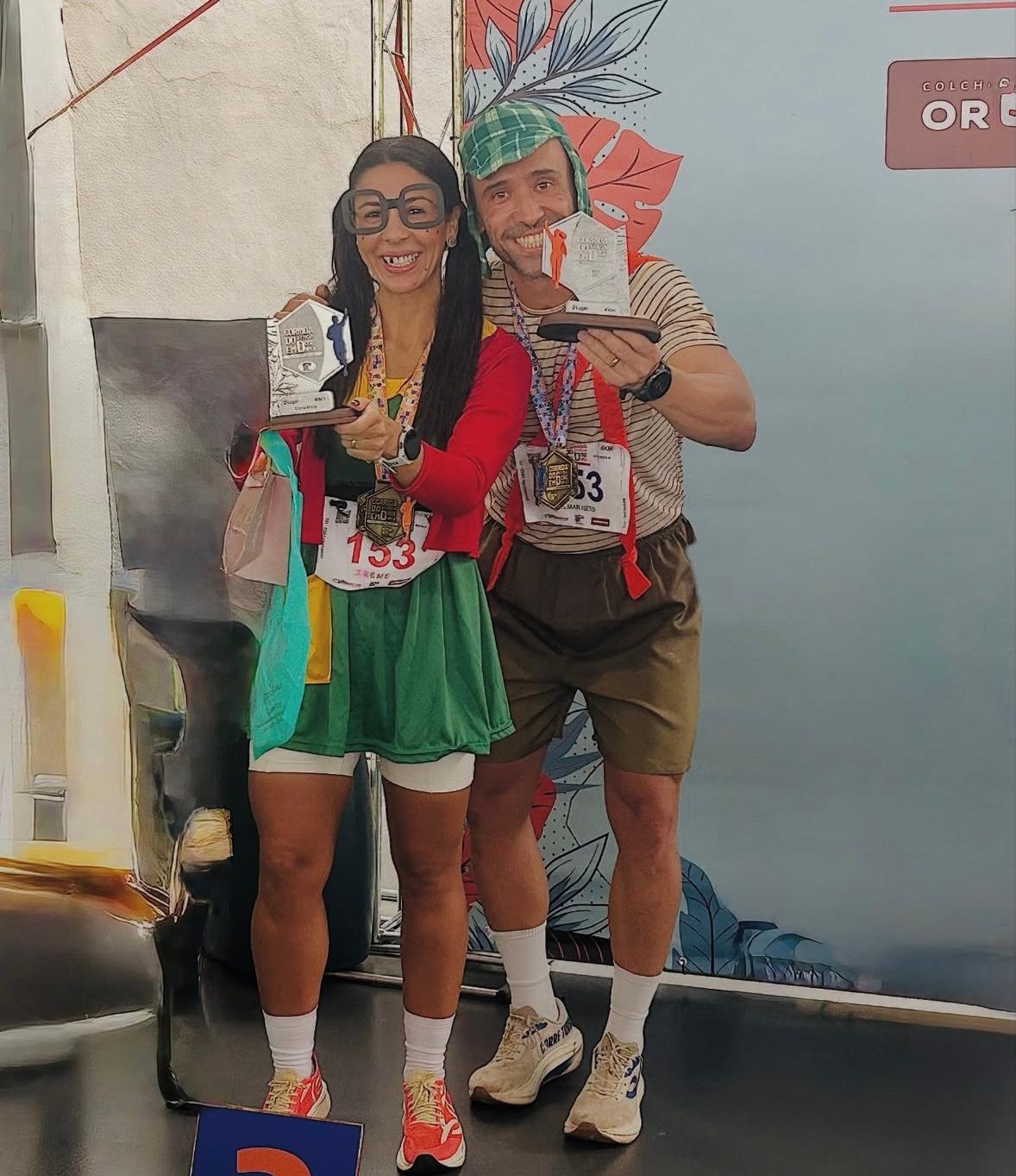O casal Irene e Neto Goulart se divertiu e conquistou o segundo lugar na corrida em dose dupla, edição Fantasy Run. Adorei! (Foto/Divulgação)
