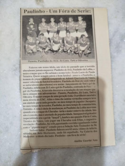 Paulinho, ex-jogador do Uberaba Sport Club, é lembrado pelos gols marcantes e pela trajetória que ficou na história do futebol da cidade. (Foto/Arquivo)