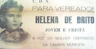 Propaganda eleitoral da primeira vereadora, Helena de Brito, eleita em Uberaba, na década de 1950 (Foto/Reprodução)