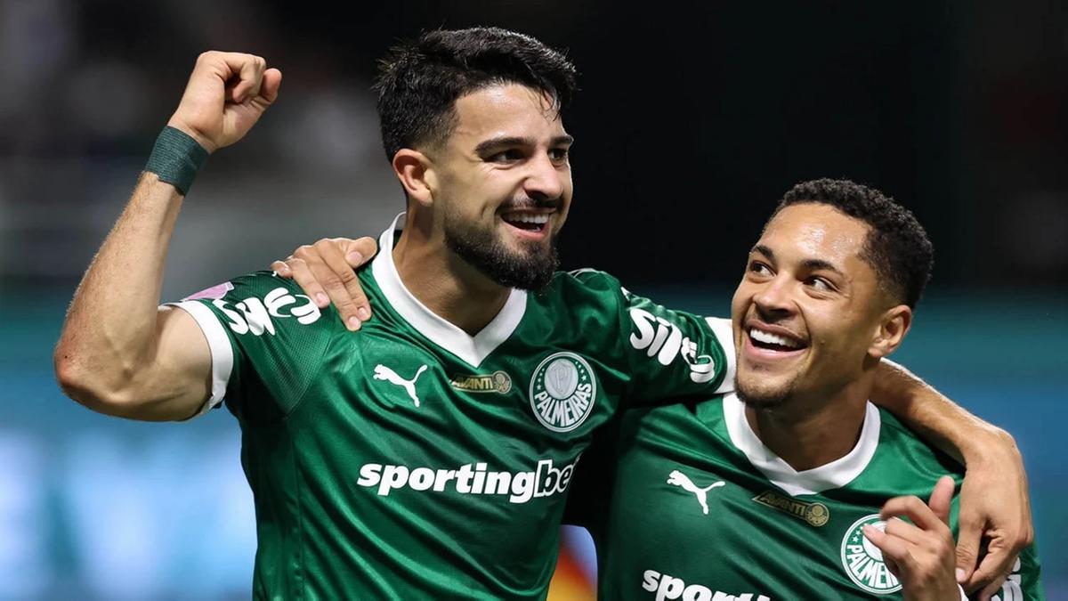 Flaco Lopes  e Vitor Roque tiveram participações importantes na conquista do Paulistão pelo Palmeiras (Foto/César Greco/SEP)