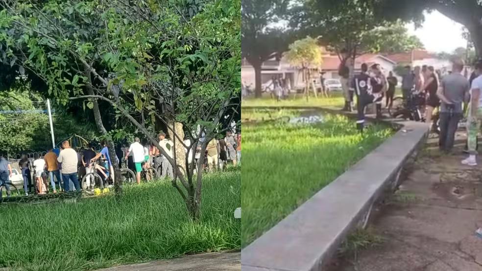 O jovem caiu, ferido, em uma praça da cidade e morreu (Foto/Redes sociais/Reprodução)