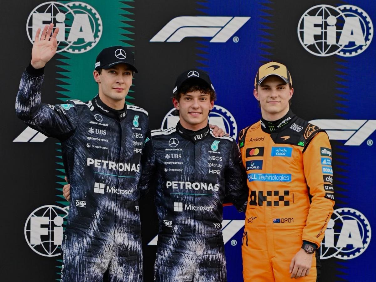 Antonelli, Russell e Piastri registraram os três melhores tempos do quali no Japão (Foto/MercedesAMGF1/Rede Social X)