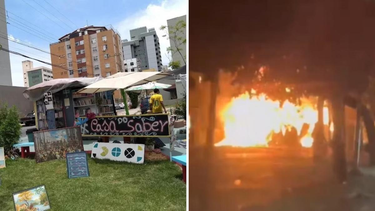 Casa do Saber oferecia dezenas de livros para empréstimo ou troca gratuita (Foto: Redes Sociais / Reprodução)