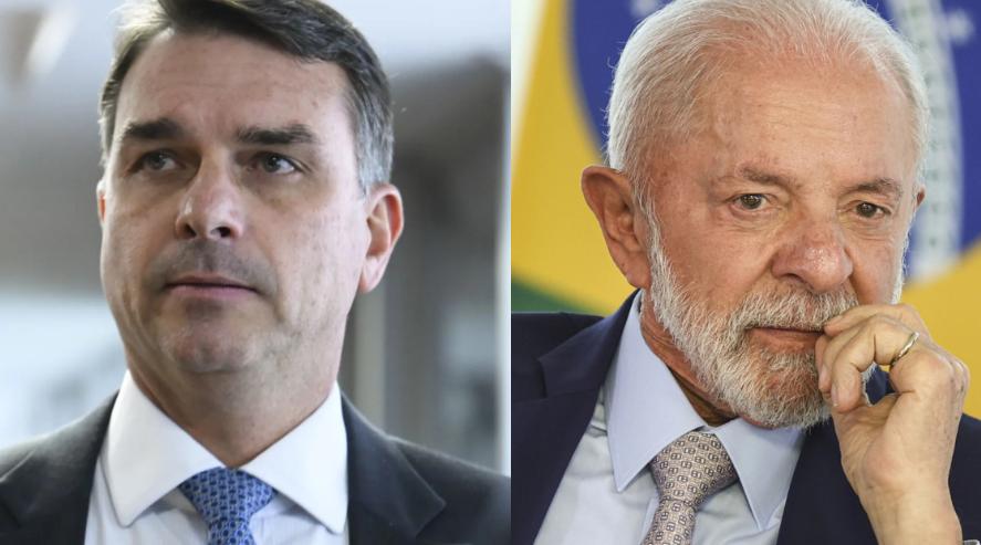 O senador Flávio Bolsonaro (à esquerda) e o presidente Luiz Inácio Lula da Silva (à direita) (Foto/Reprodução)