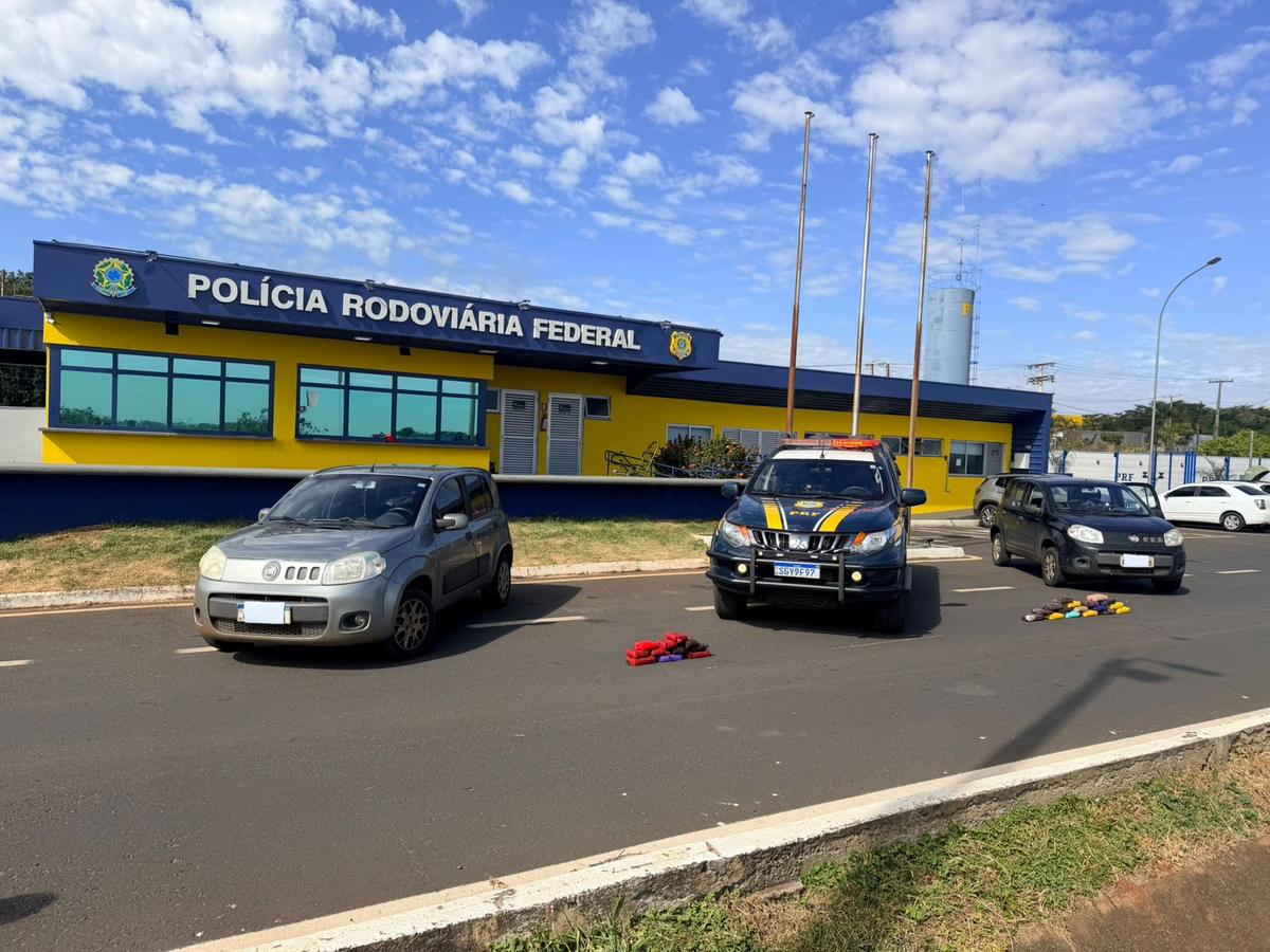 Droga foi localizada durante abordade da PRF aos veículos (Foto/Divulgação/PRF)