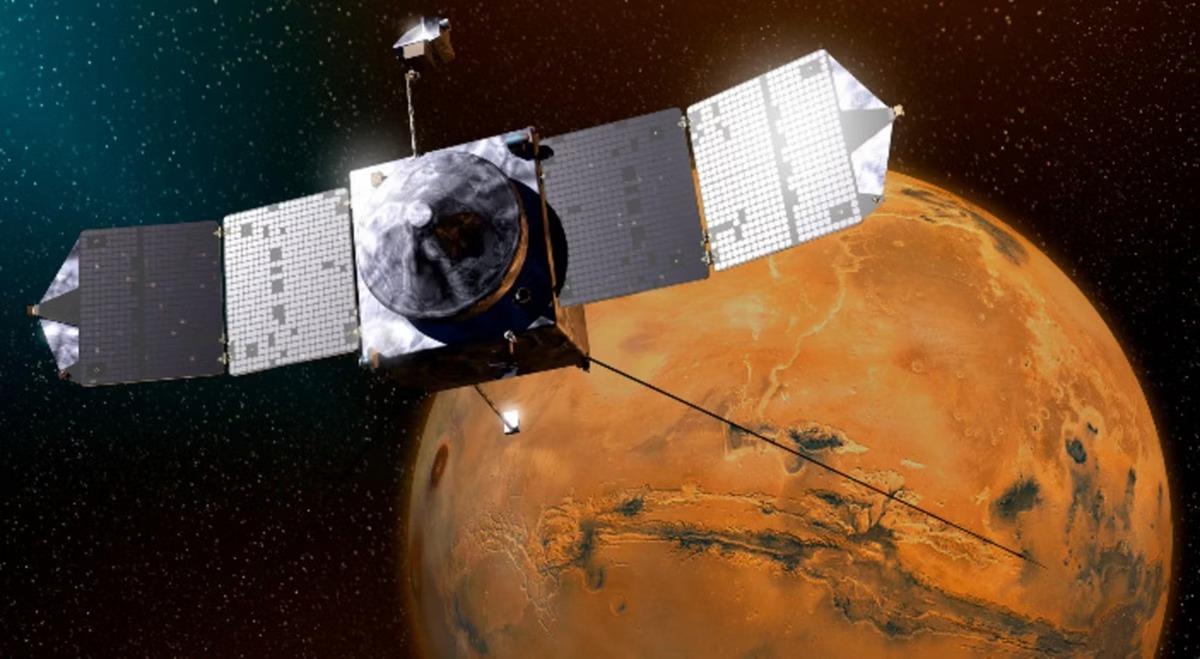 Conceito artístico da sonda Maven da Nasa em Marte (Foto/NASA/Goddard/Universidade do Colorado/Laboratório de Física Atmosférica e Espacial)