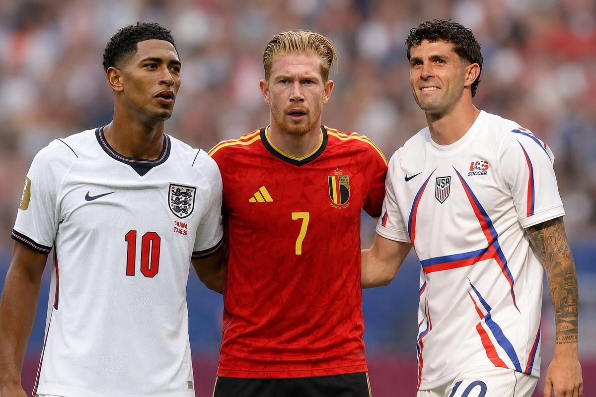 Jude Bellingham, Kevin De Bruyne e Christian Pulisic têm jogos difíceis e complicados hoje pela Copa do Mundo (Foto/IA)