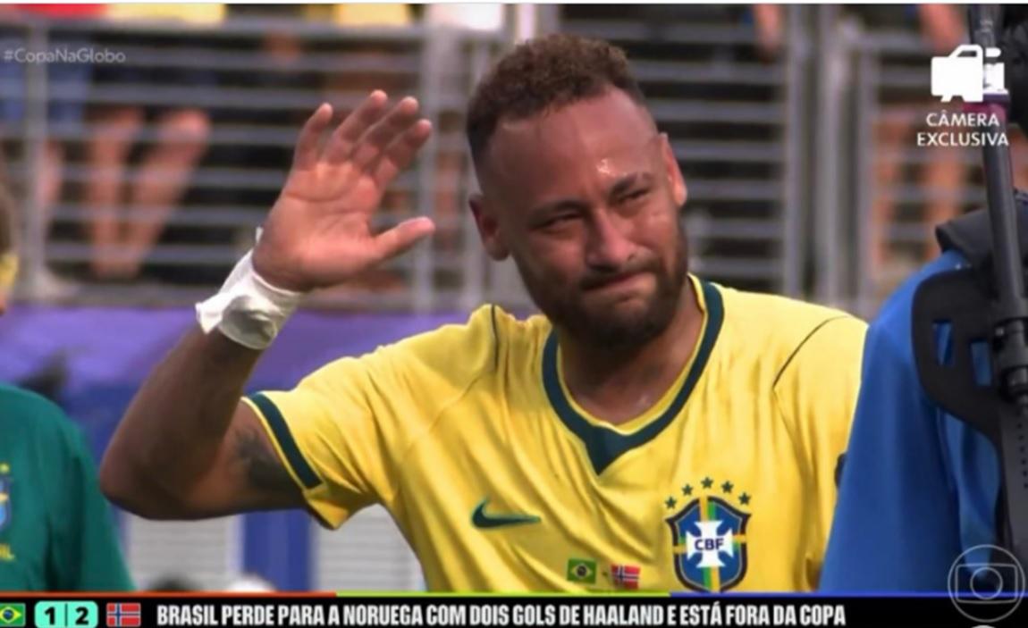 Neymar encerra carreira na seleção com choro, acumulando fracassos e lesões em profusão. (Foto/Reprodução Rede Globo)